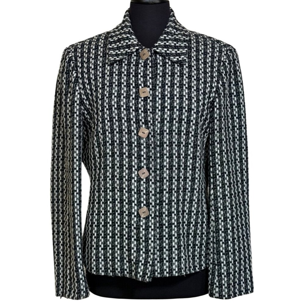 Judith Hart Collection Blazer Jacket Black & White Tweed Pattern Women's Size 10